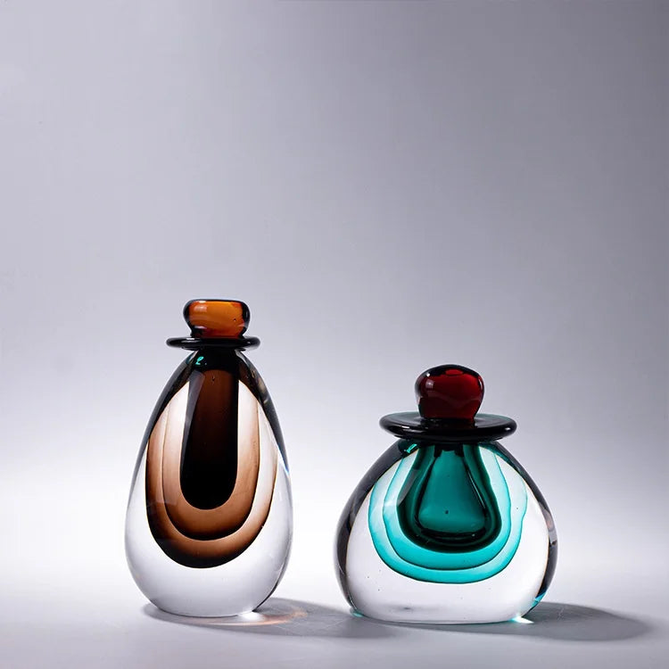 Afralia™ Double Stained Glass Vase with Lid Gradient Craft Terrarium Decoration