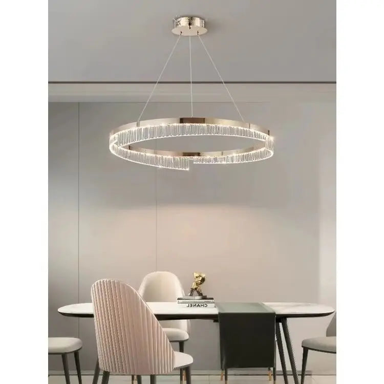 Afralia™ Pale Gold Ring LED Chandelier, Italian Art Deco Design for Living Room, Bedroom, Dining Room