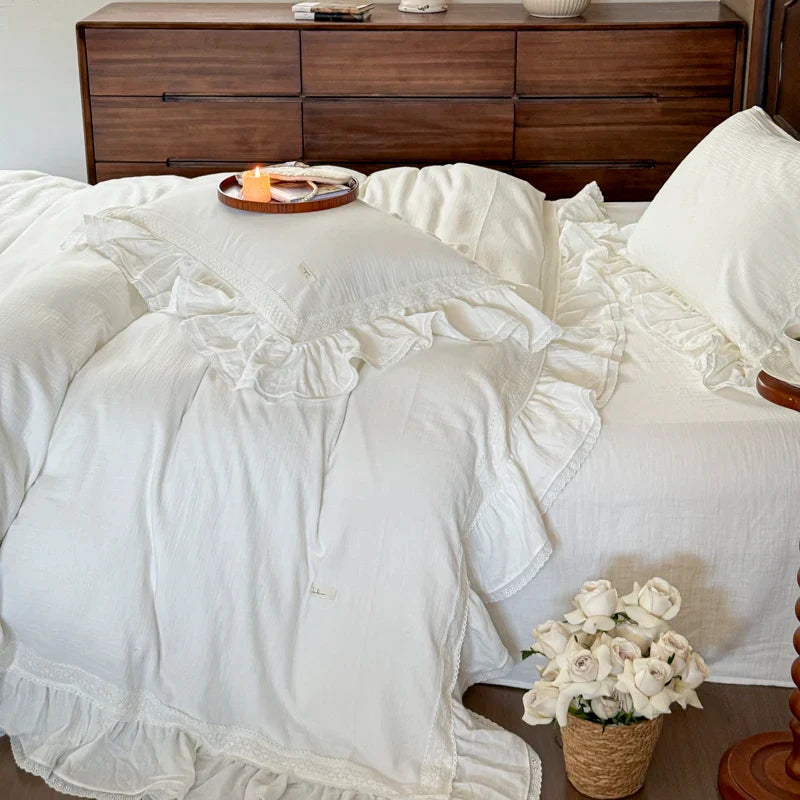 Afralia™ Double Layer Crinkle Yarn French Vintage Princess Ruffles Bedding Set