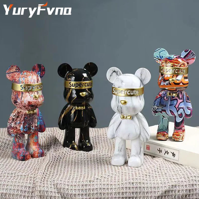 Afralia™ Graffiti Bear Figurine: Modern Abstract Home Decor Statuette