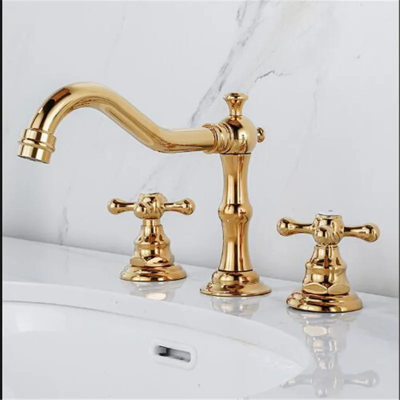 Afralia™ Antique Brass Gold Bathroom Basin Faucet with Double Handles