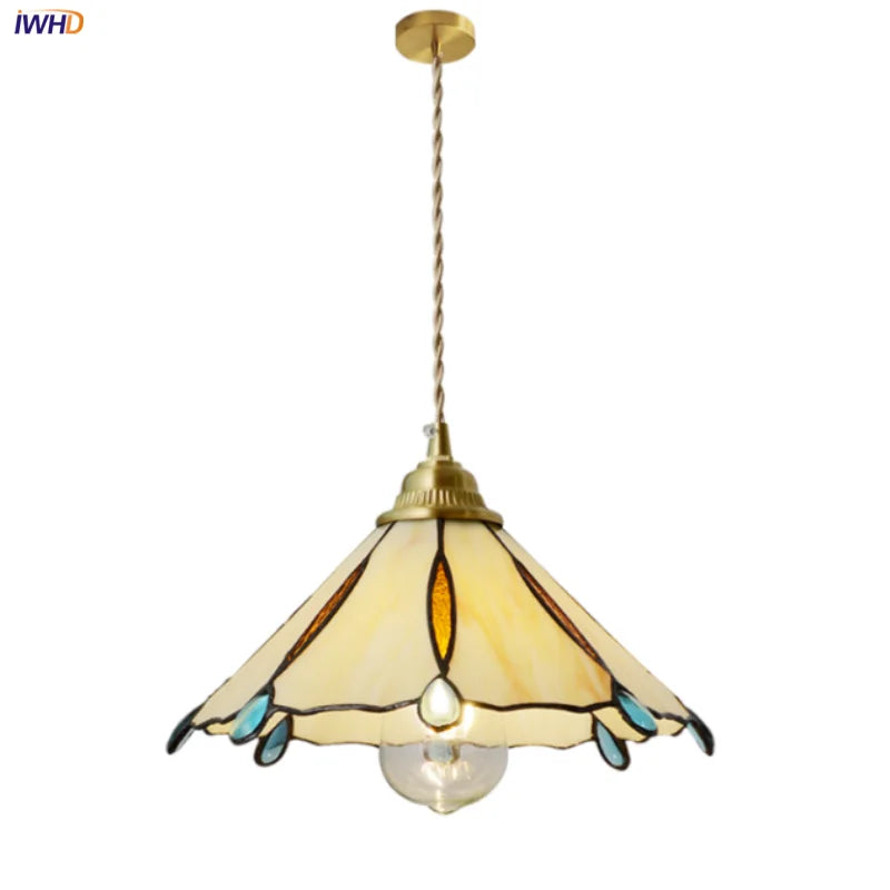 Afralia™ Brass Vintage Glass Pendant Lamp Adjustable LED Dining Room Kitchen Fixture