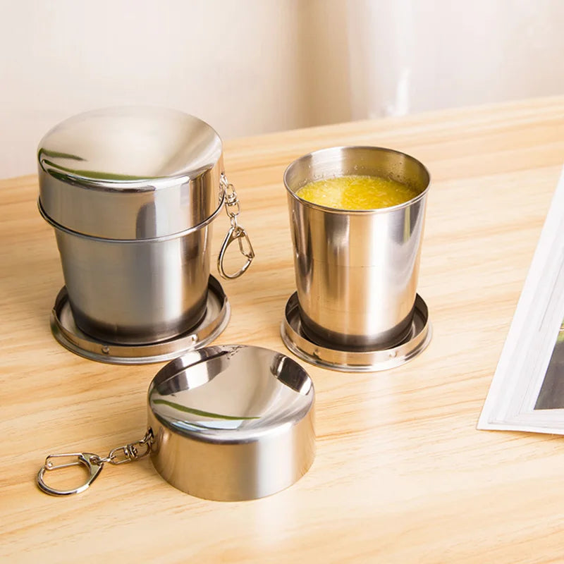 Afralia™ Telescopic Stainless Steel Folding Cup for Outdoors, Travel, Camping - Collapsible Drinkware