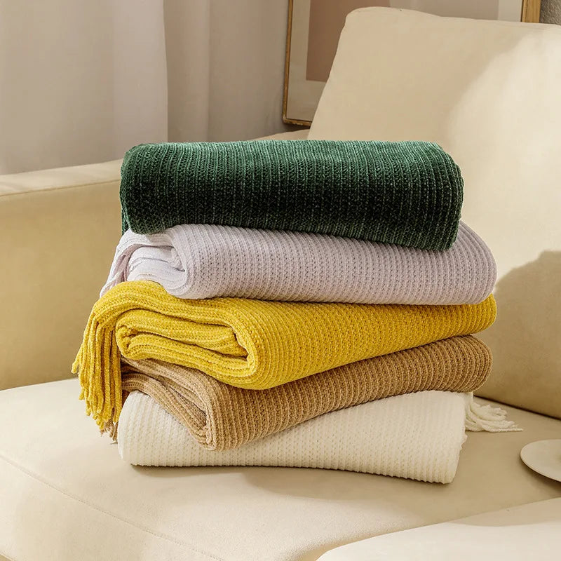 Afralia™ Nordic Chenille Knit Blanket - Soft Tassel Bed End Towel & Summer Cooling Sofa Cover