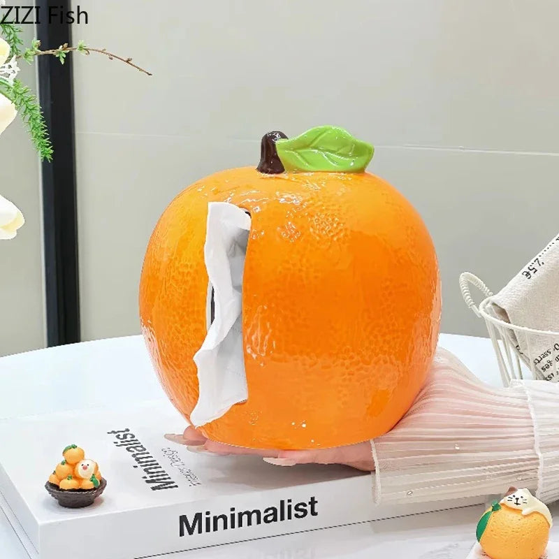 Afralia™ Ceramic Tangerine Tissue Box - Table Decoration & Paper Towel Case