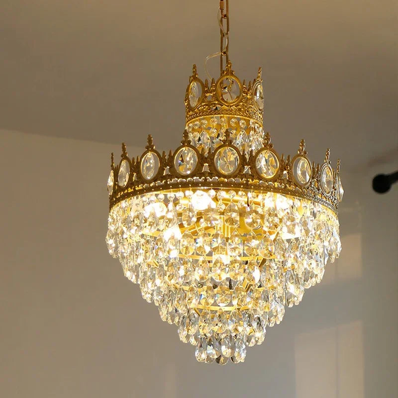 Afralia™ Crystal Crown Chandelier LED Pendant Light for Living Bedroom - Modern Luxury Vintage French Lighting