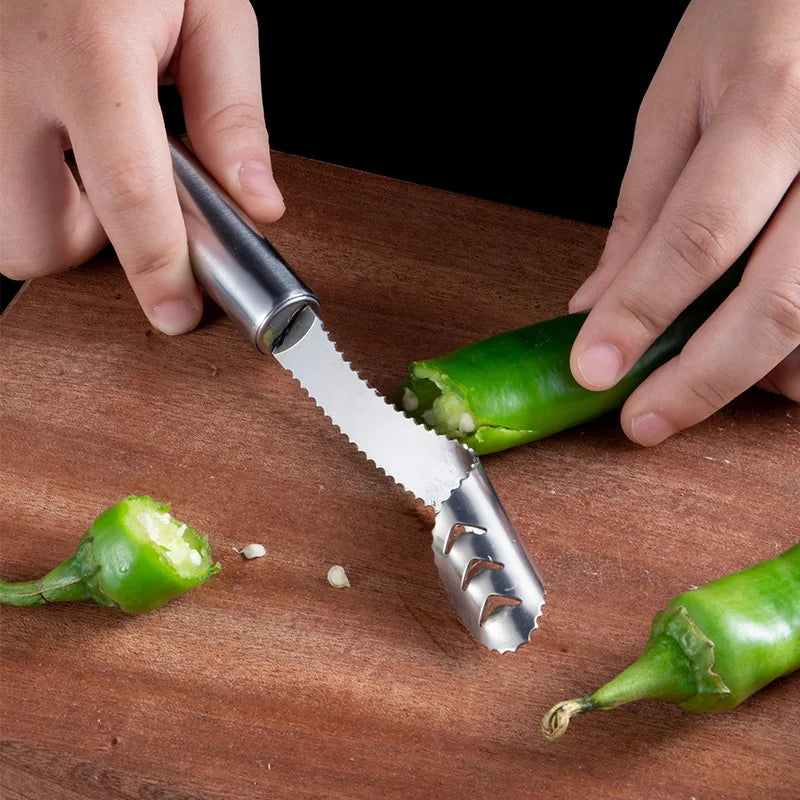 Afralia™ Pepper Corer Knife: Seed Remover Cutter Kitchen Gadget for Bitter Melon, Cucumber, Chili