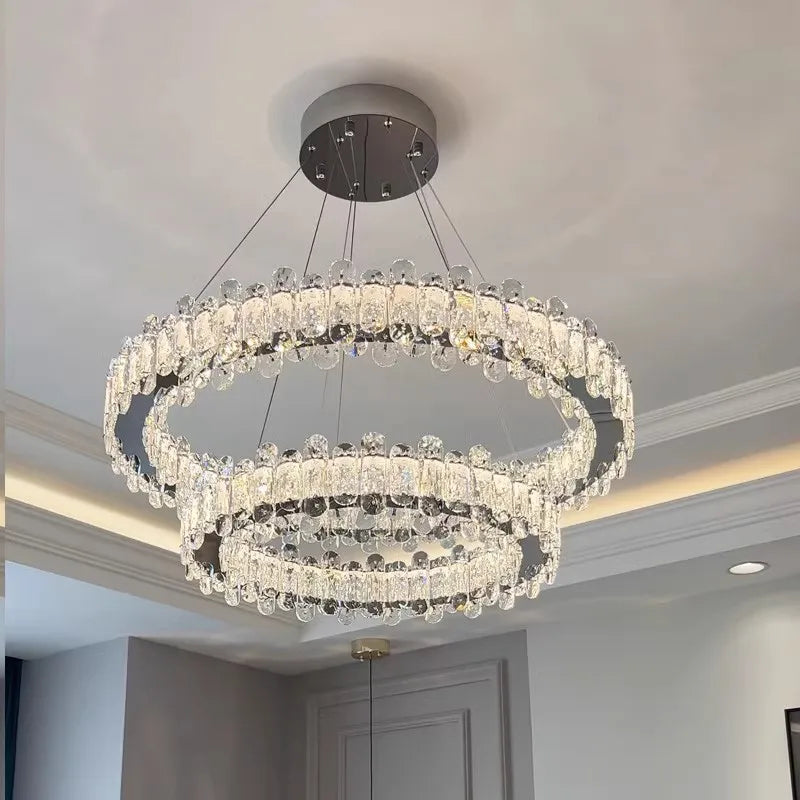 Afralia™ Crystal LED Ceiling Chandelier Rings for Home Decor & Living Room