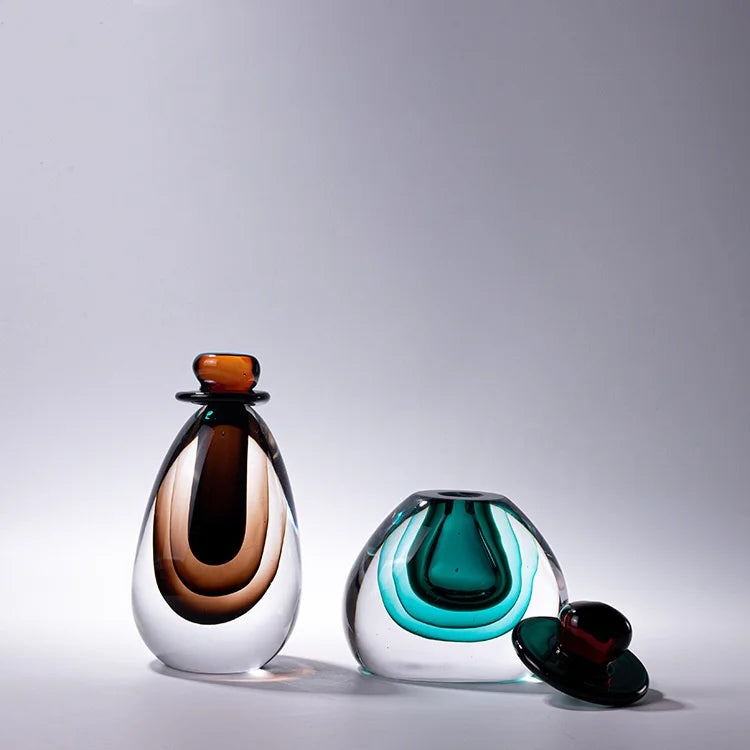 Afralia™ Double Stained Glass Vase with Lid Gradient Craft Terrarium Decoration