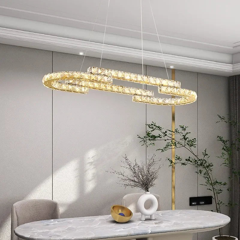 Afralia™ Oval Steel LED Pendant Lights with K9 Crystals