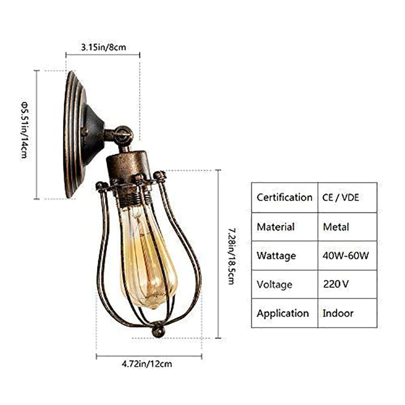 Afralia™ Industrial Cage Wall Sconce, Vintage Adjustable Light for Corridor, Restaurant, Bedroom