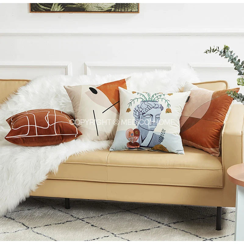 Afralia™ Plaster Statue Floral Vase Pattern Pillow Cover 45x45cm