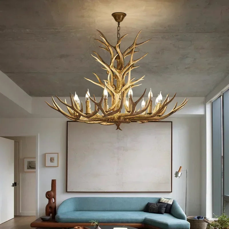 Afralia™ Antler Deer Chandelier: Rustic Resin Hanging Lamp for Living Room & Loft