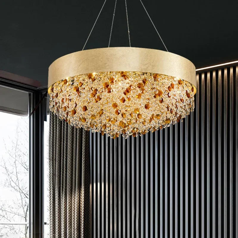 Afralia™ Circular Crystal Chandelier Pendant Lamp for Living Room, Hotel Lobby, Kitchen Island