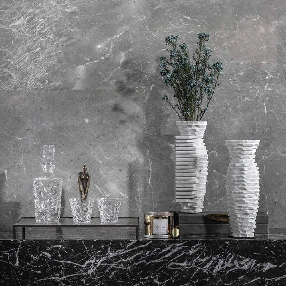 Afralia™ Volakos White Marble Vase Luxury Decorative Flower Vase
