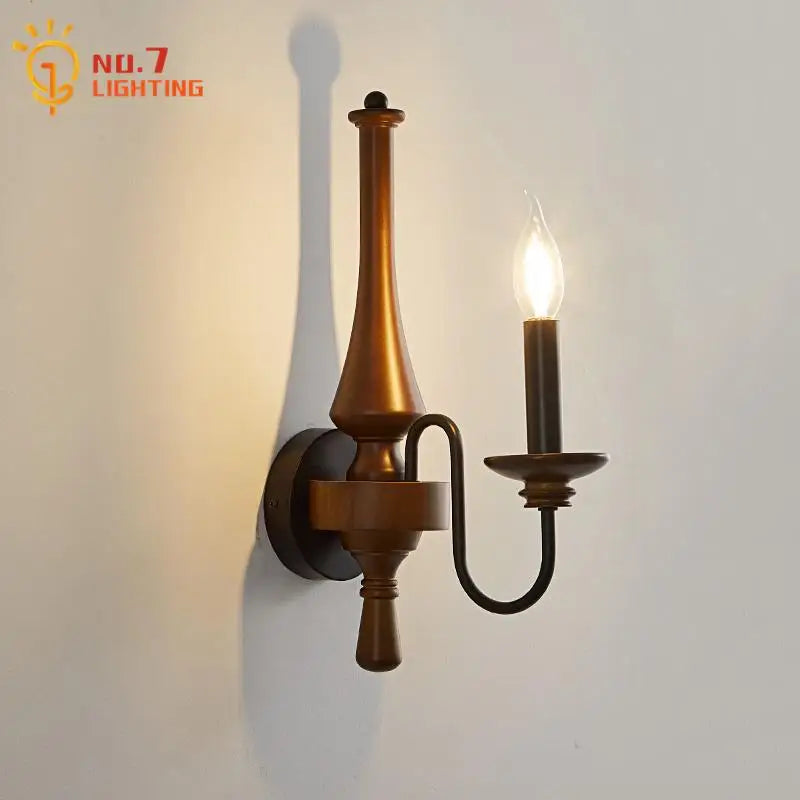 Afralia™ Vintage Wood Candle Wall Lamp LED E14 French Medieval Bedroom Bedside Hotel Corridor