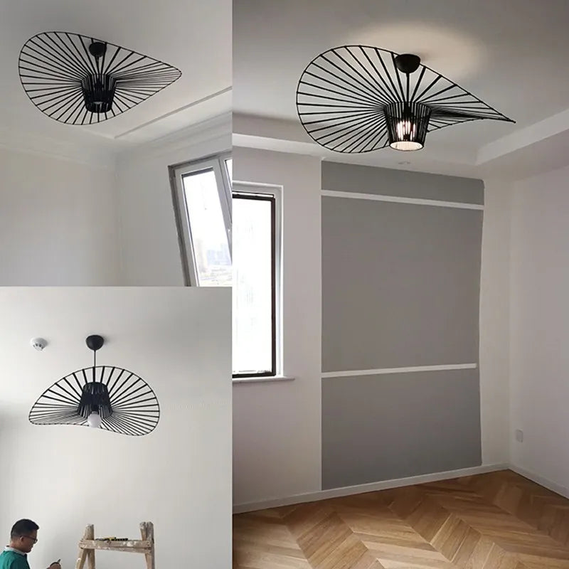 Afralia™ Vertigo Straw Hat Pendant Lamp French Fabric Elegant Designer Lighting