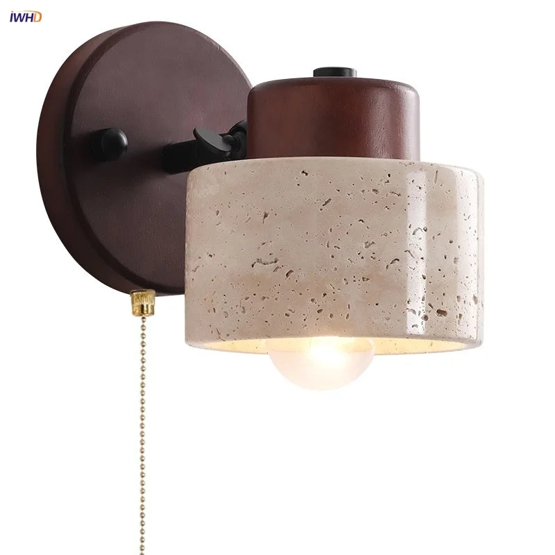 Afralia™ Iron Rotate LED Wall Light Sconce Yellow Travertine: Modern Nordic Bedroom Lamp