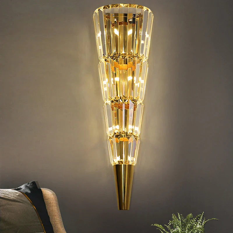 Afralia™ Nordic Golden Crystal LED Wall Lamp for Luxury Living Spaces