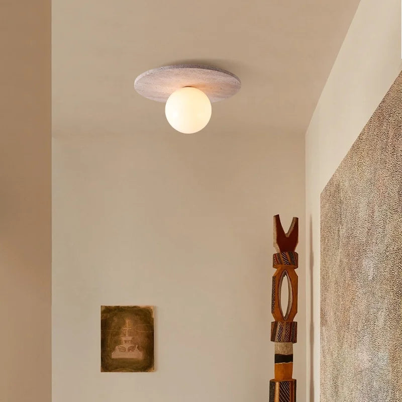 Afralia™ White Glass Ball LED Ceiling Lights Modern Yellow Cave Stone Home Decor
