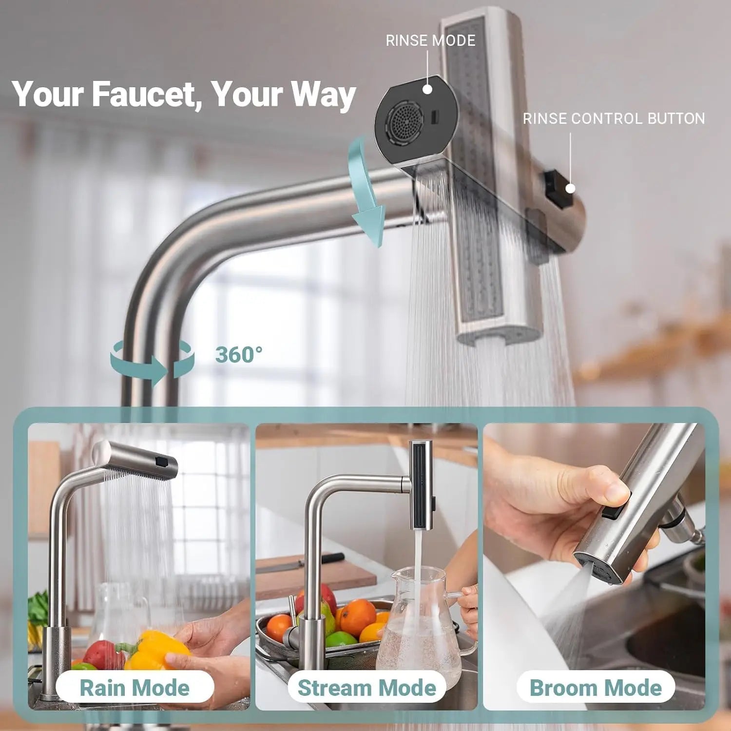 Afralia™ Pull Out Kitchen Faucet with Waterfall Stream Sprayer Head and Hot Cold Mixer