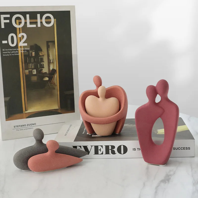 Afralia™ Ceramic Art Couple Statue for Home Office Decor & Living Room Gift