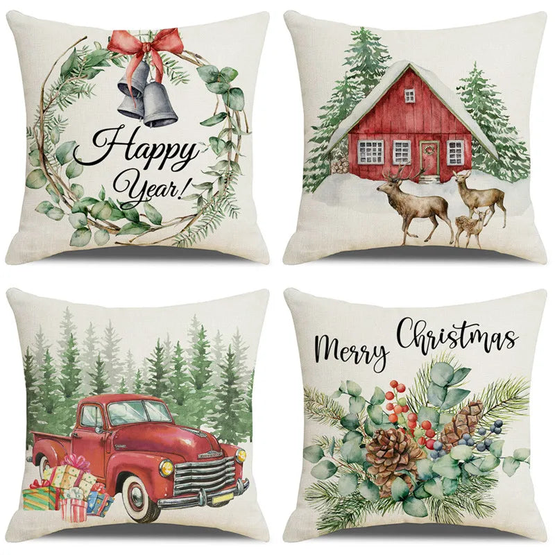 Afralia™ Holiday Elk Landscape Linen Pillow Cover for Festive Home Decor