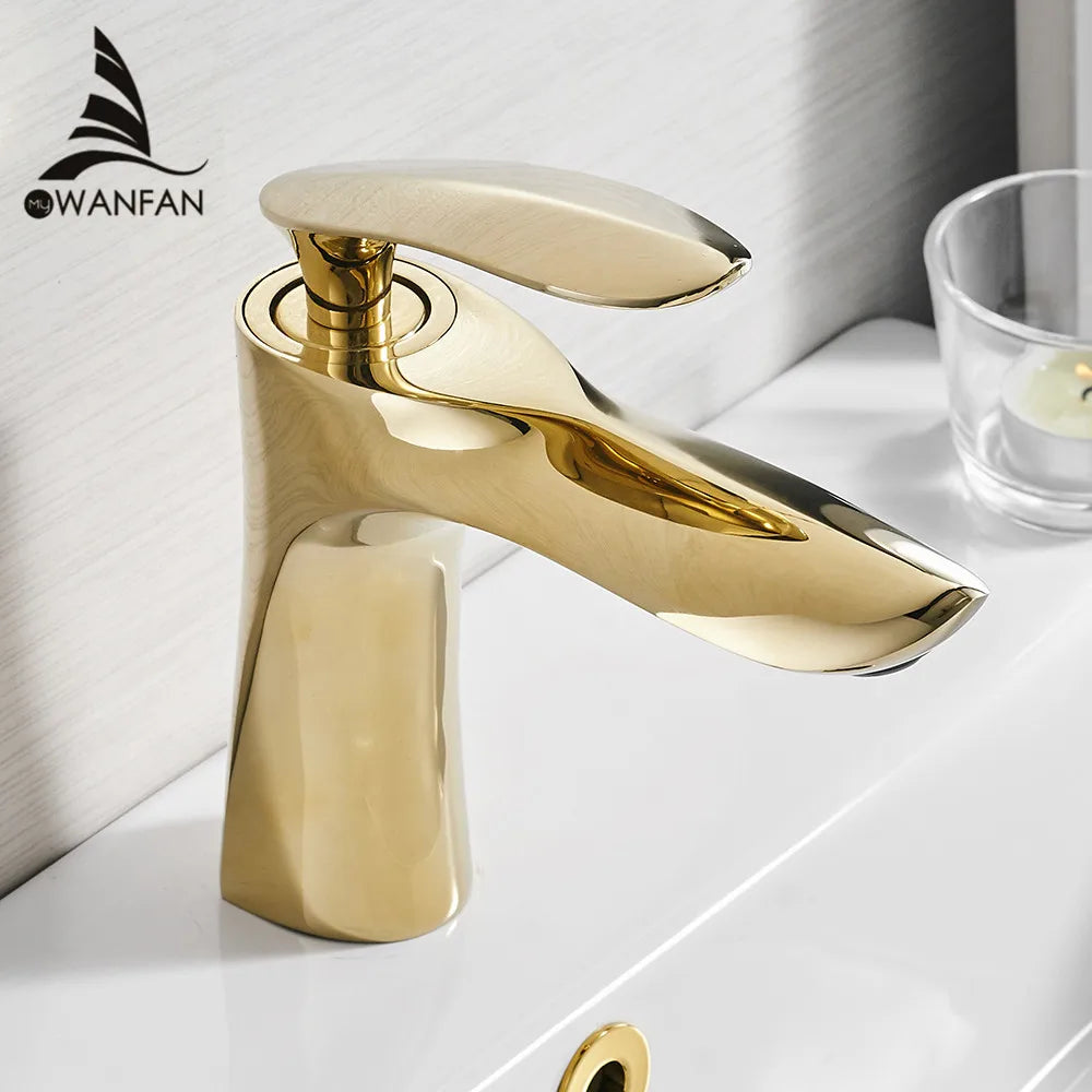 Afralia™ Gold Waterfall Bathroom Faucet - Single Handle Basin Mixer Tap, Elegant Design