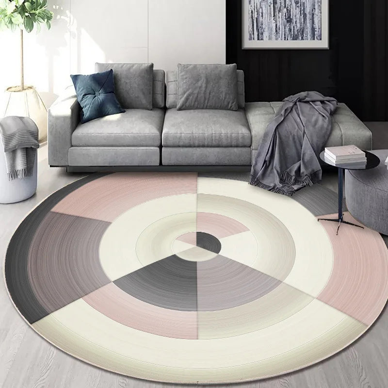 Afralia™ Circular Geometric Cashmere Floor Mat for Living Room, Stain Resistant & Easy-Clean