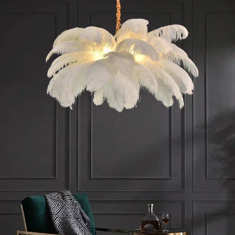 Afralia™ Ostrich Feather LED Pendant Lamp for Living Room or Bedroom Decor
