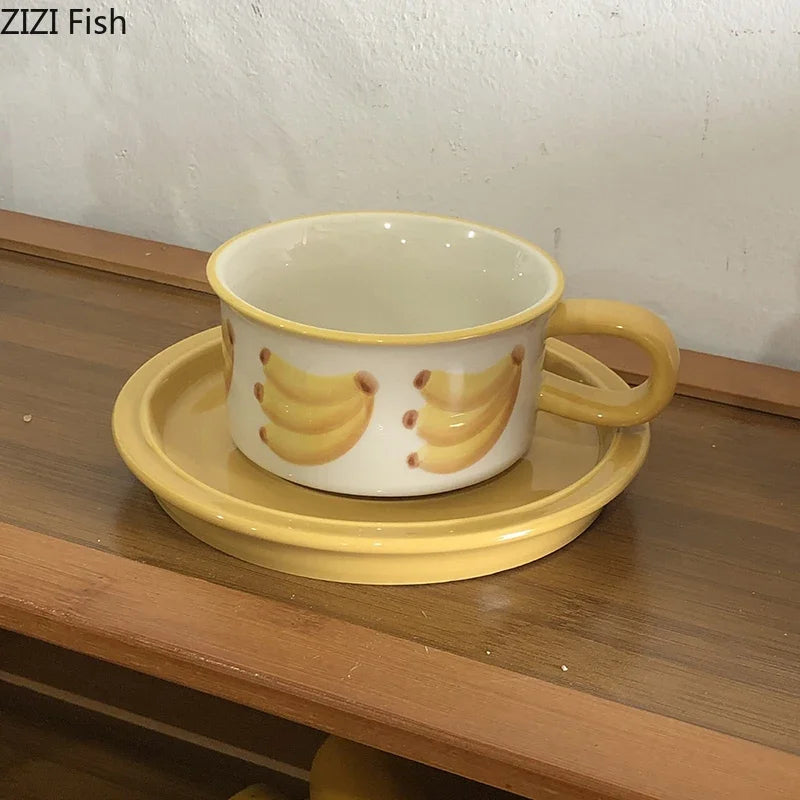 Afralia™ Red Apple Pattern Porcelain Coffee Mug Set of 2