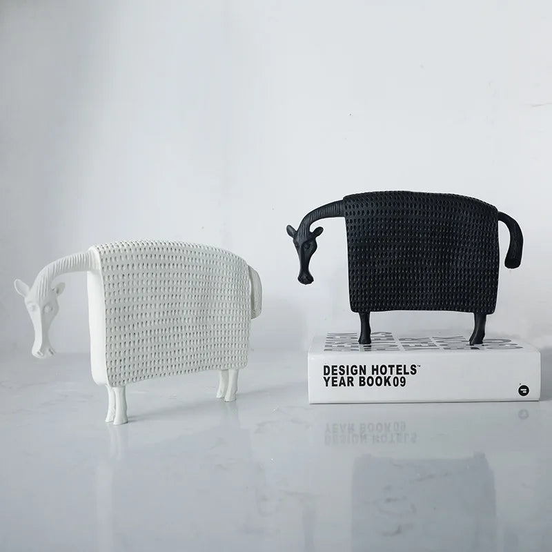 Afralia™ Black Cow Ox Resin Sculpture Figurine - Room Decor Art Statue