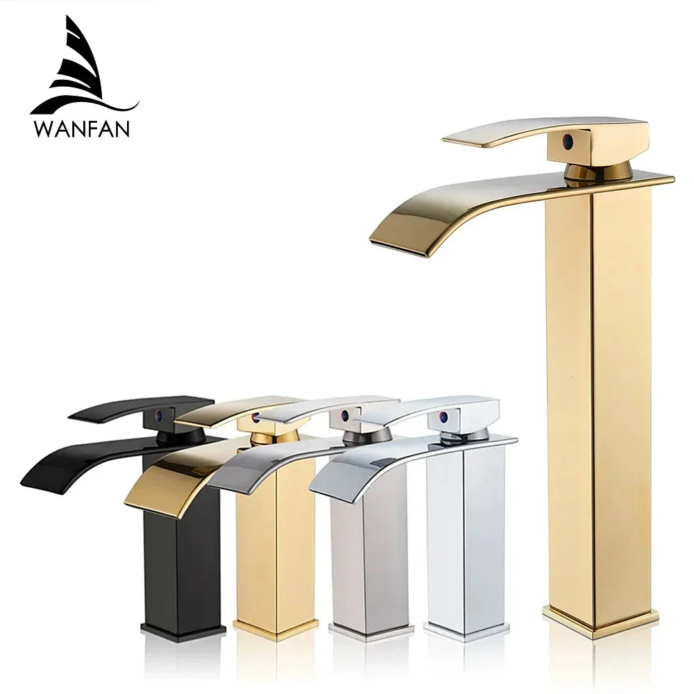 Afralia™ Waterfall Bathroom Faucet Brass Single Lever Hot Cold Mixer Tap