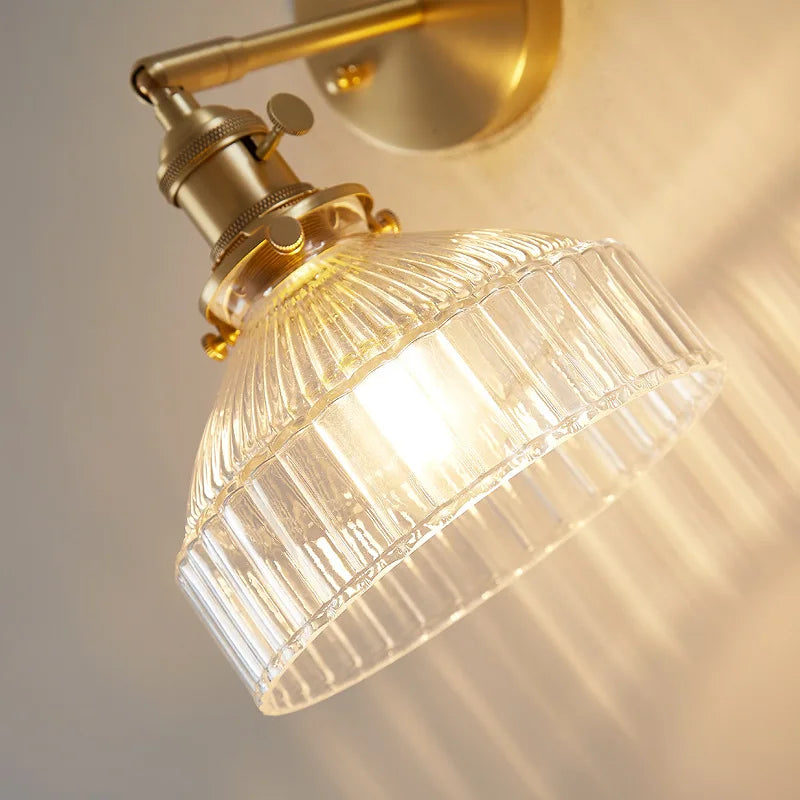 Afralia™ Clear Glass LED Wall Light Copper Pull Chain Switch Modern Wandlamp