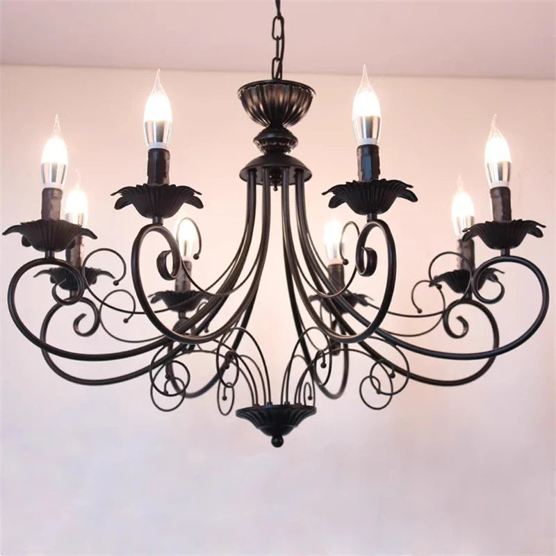 Afralia™ Vintage Wrought Iron Chandelier E14 Candle Light for Living Room Bedroom