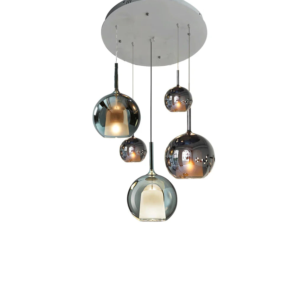 Afralia™ Luxury Green Glass Ball Chandelier LED Dimmable Dining Room Light Fixture