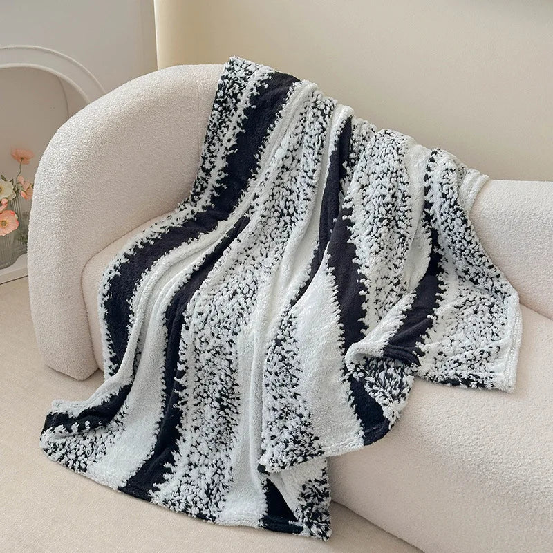 Afralia™ Snowflake Striped Cationic Jacquard Plush Blanket for Sofa, Office, Balcony - Warm Napping Shawl
