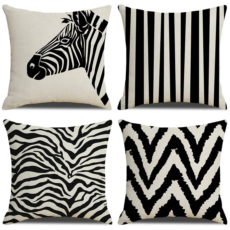 Afralia™ Zebra Pattern Cushion Covers 45x45cm Sofa Throw Pillow Case Linen Home Decor