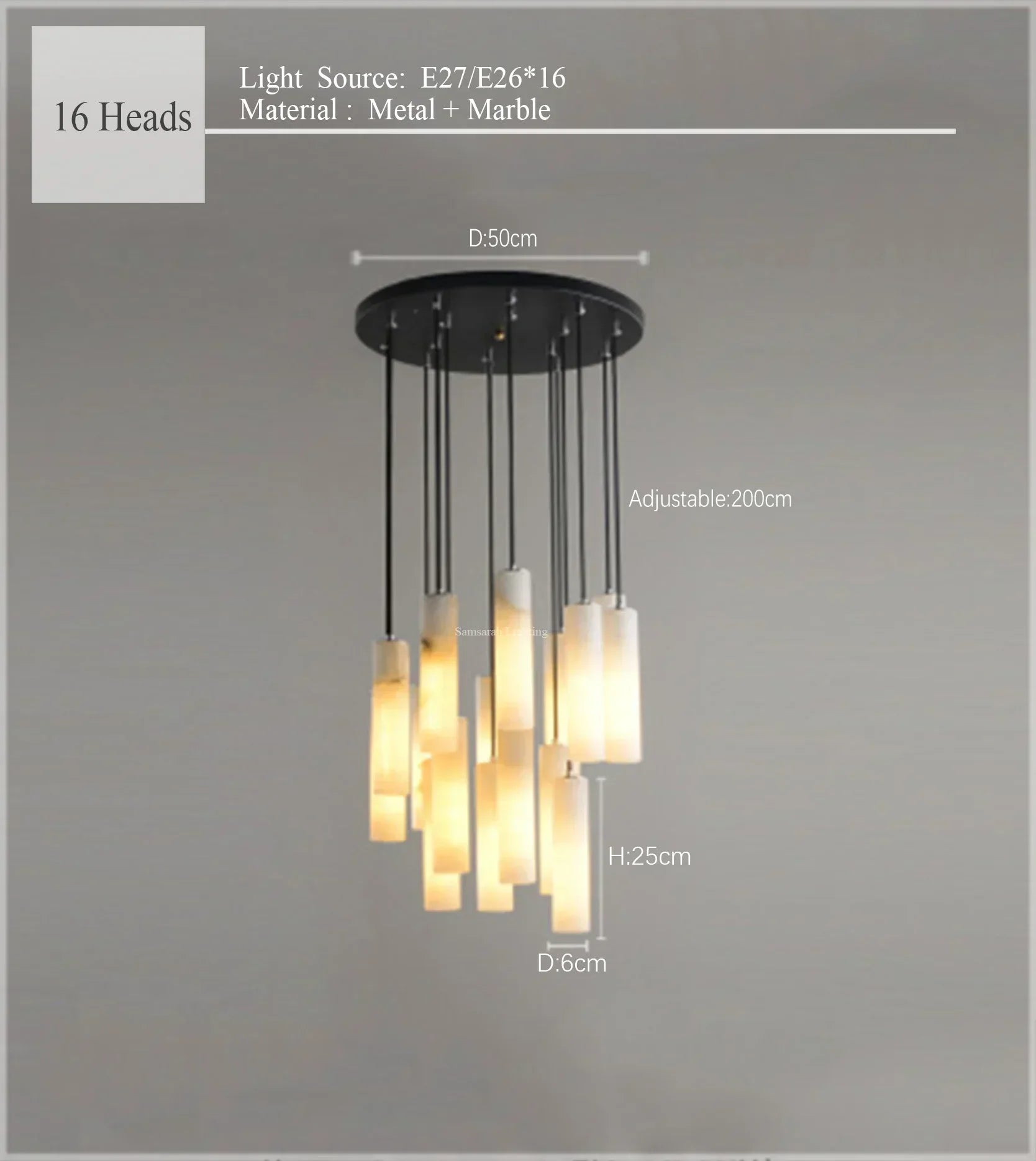 Afralia™ Nordic Marble Pendant Light Adjustable Loft Lighting for Bedroom Hall Restaurant