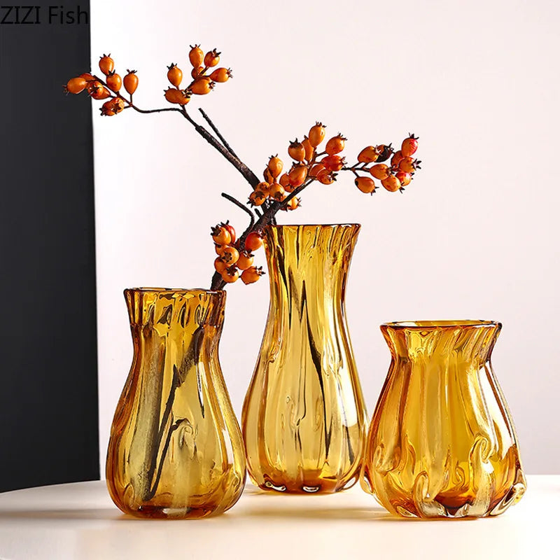 Amber Glass Vase Hydroponics Pot for Table Decoration by Afralia™