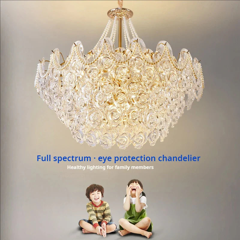 Afralia™ French Chandelier Pearl Glass Rose 2024 Master Bedroom Lighting
