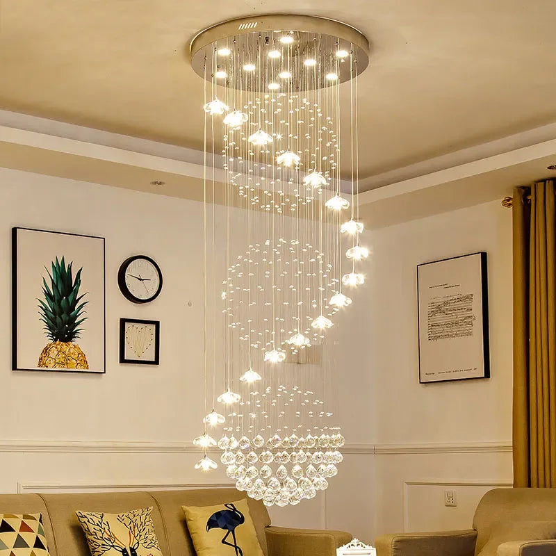 Afralia™ Crystal Hanging Loft Chandelier - Elegant Ceiling Lighting for Staircase and Room Decor