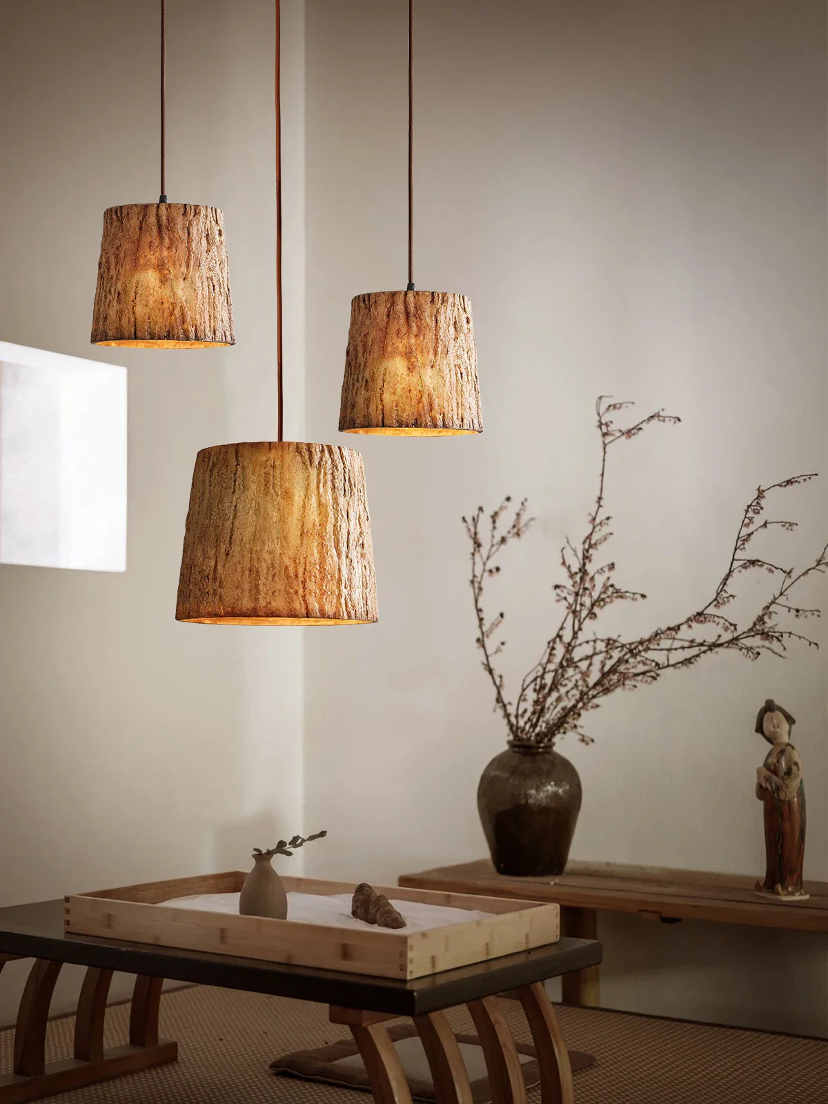 Afralia™ Vintage Resin Tree Stump Pendant Lights Retro LED Hanging Lamp