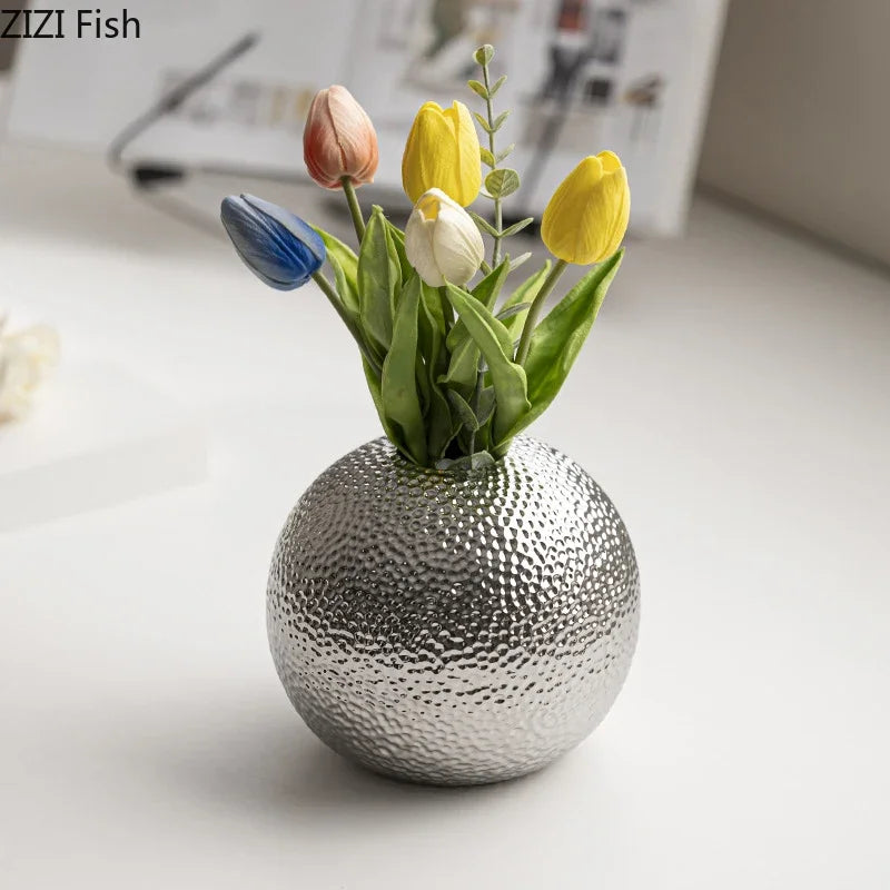 Afralia™ Ceramic Hammer Pattern Vase for Desk Decor and Flower Arrangement
