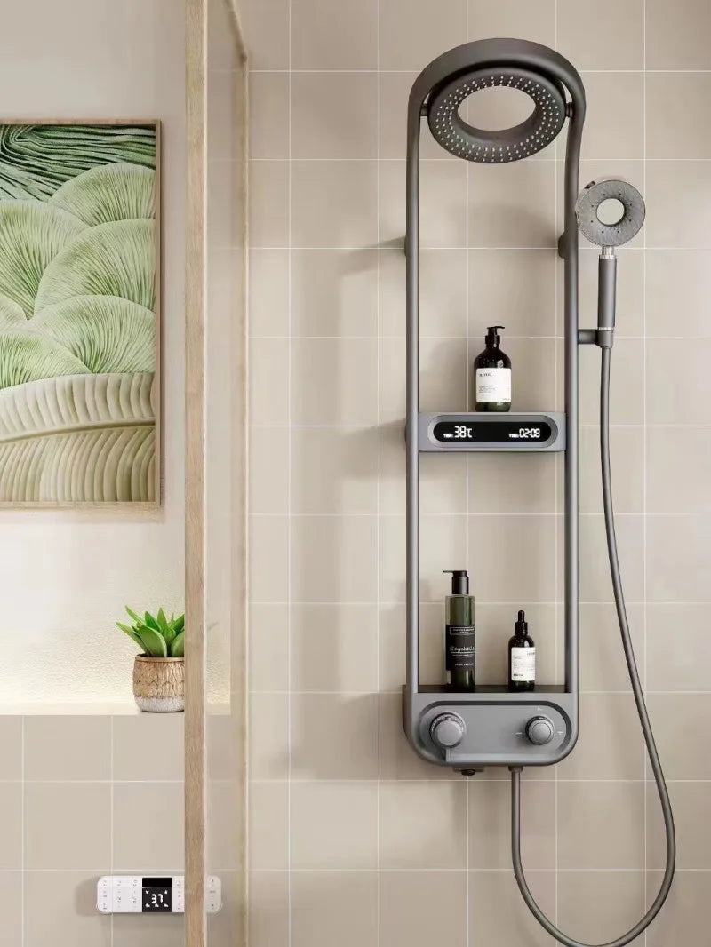 Afralia™ White Brass Thermostatic Digital Display Shower Faucet Set