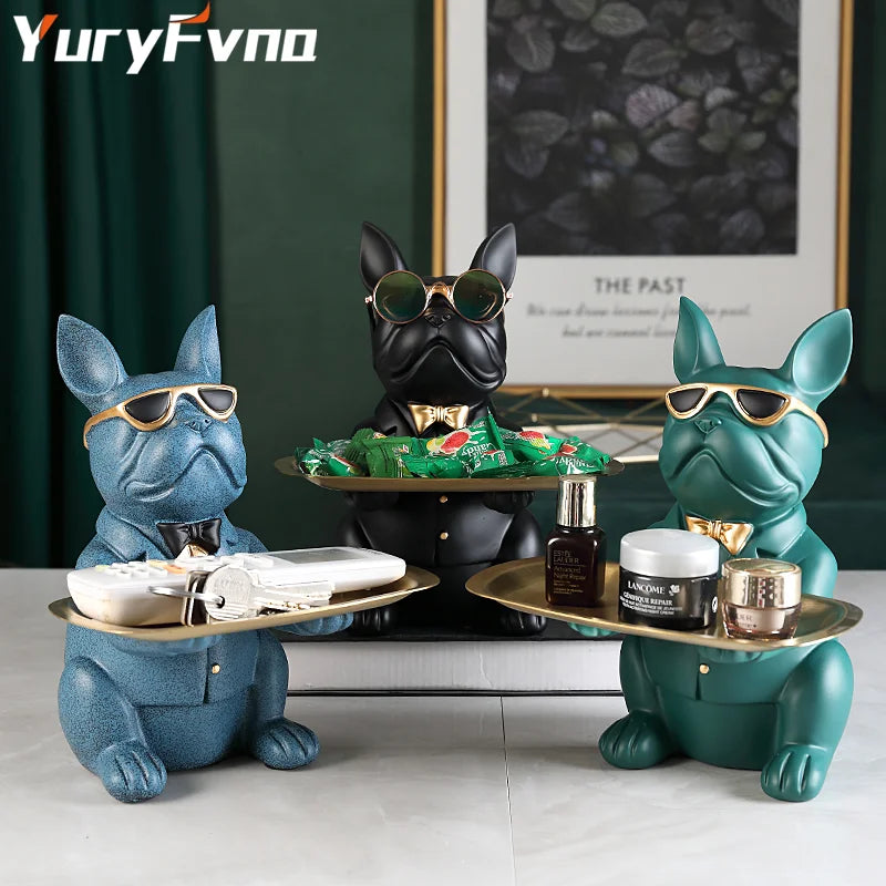 Afralia™ French Bulldog Figurine Tray Sculpture Coin Bank Home Decor Statue