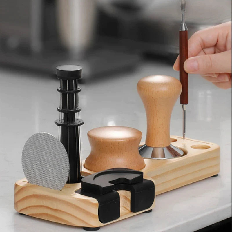 Afralia™ Wooden Coffee Tamper Holder Support Base - Barista Accessories Stand