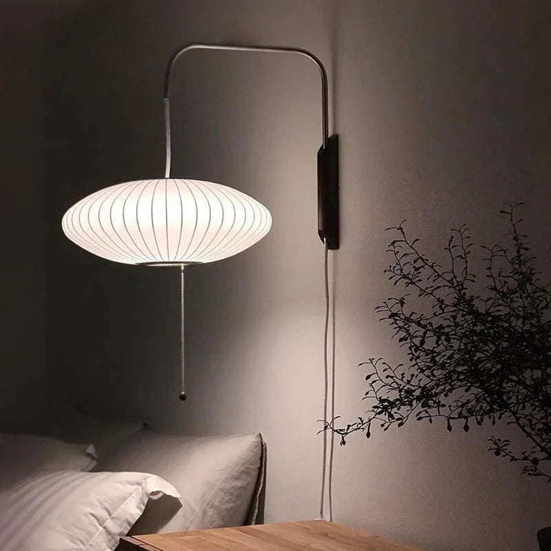 Afralia™ Modern Japanese Silk Cloth Wall Lamp for Living Room Bedroom Office Hotel