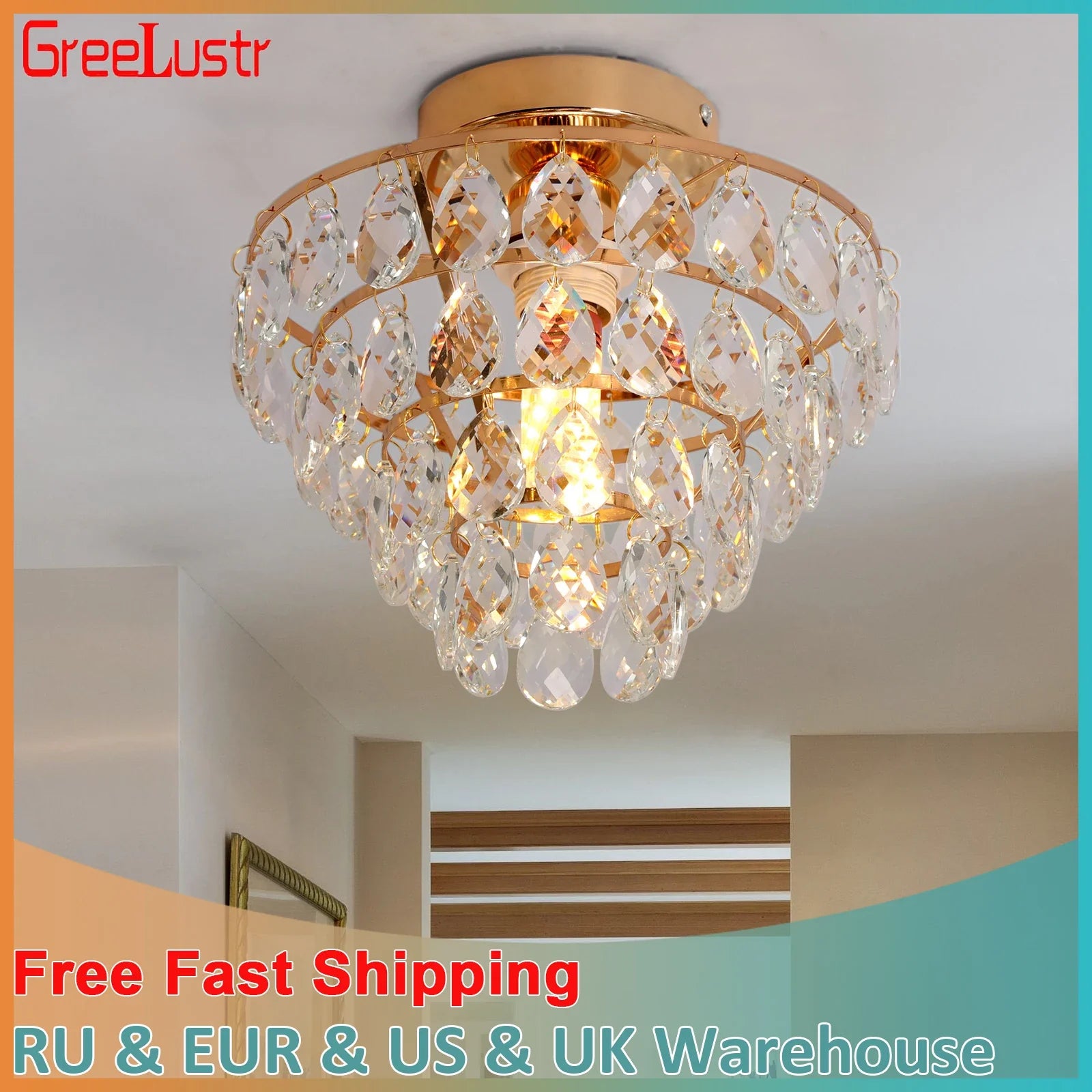 Afralia™ Crystal LED Chandelier Ceiling Lamp for Living Dining Room Decor