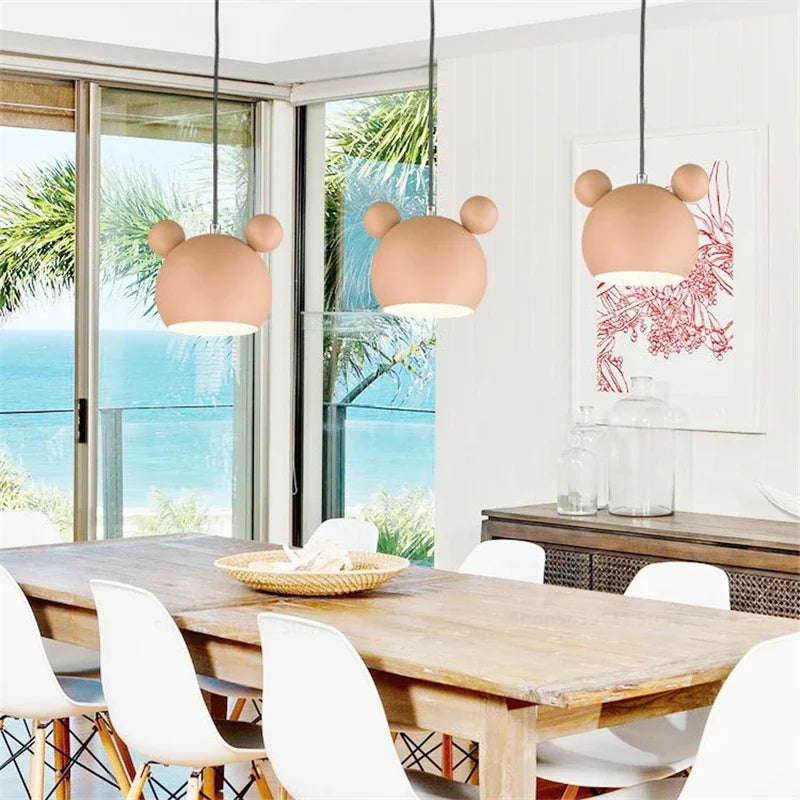 Afralia™ Nordic Mickey LED Pendant Light for Kids & Living Room - Modern E27 Fixture